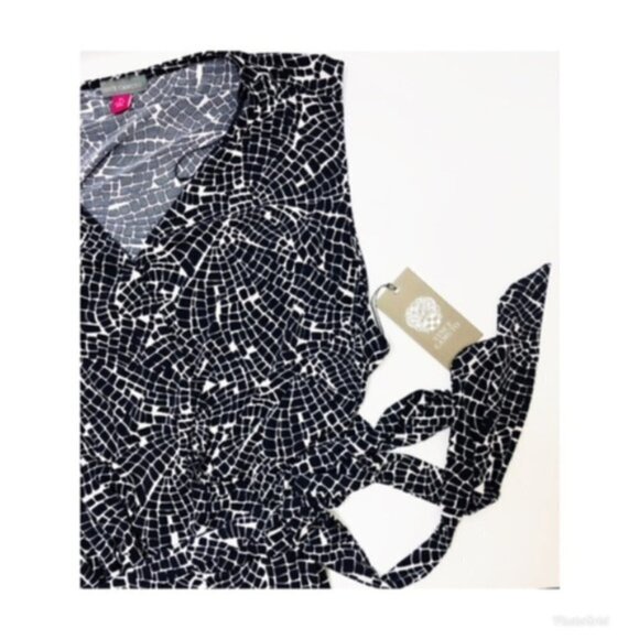 Vince Camuto Womens Black White V Neck Sleeveless Wrap Dress Plus Sz 3X New - Picture 6 of 10